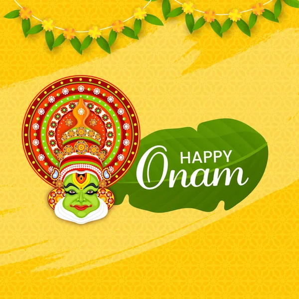 Happy Onam Célébration Concept Avec Kathakali Danseuse Visage Traditionnel Toran — Image vectorielle