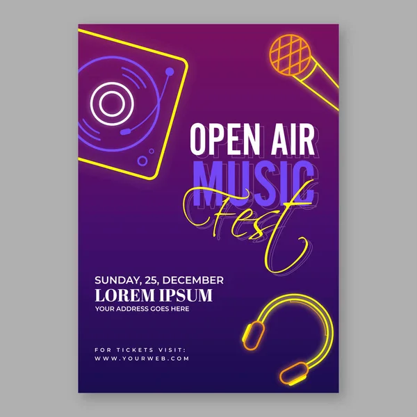 Open Air Music Fest Flyer Design Rendezvényekkel Részletek Gradient Purple — Stock Vector