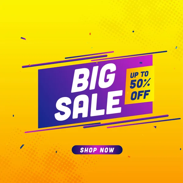 Big Sale Poster Design Avec Offre Réduction Sur Fond Jaune — Image vectorielle