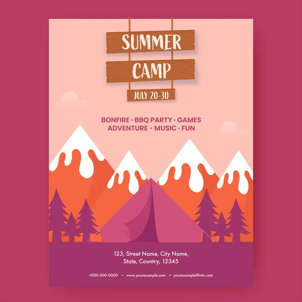 Summer Camp Template Design Event Details Tent Illustration Nature Landscape — Stock Vector