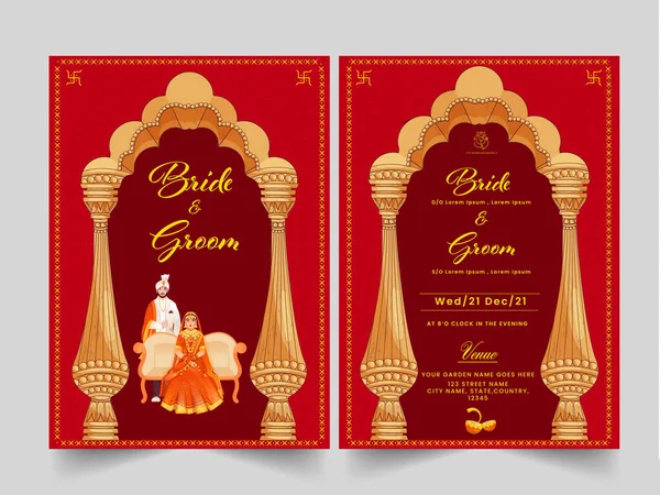 Indyjski Szablon Karty Ślubnej Hinduskim Oblubieńcem Obraz Szczegóły Zdarzenia — Wektor stockowy