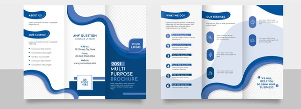 Tri Fold Broschüre Mockup Template Layout Blauer Und Weißer Farbe — Stockvektor