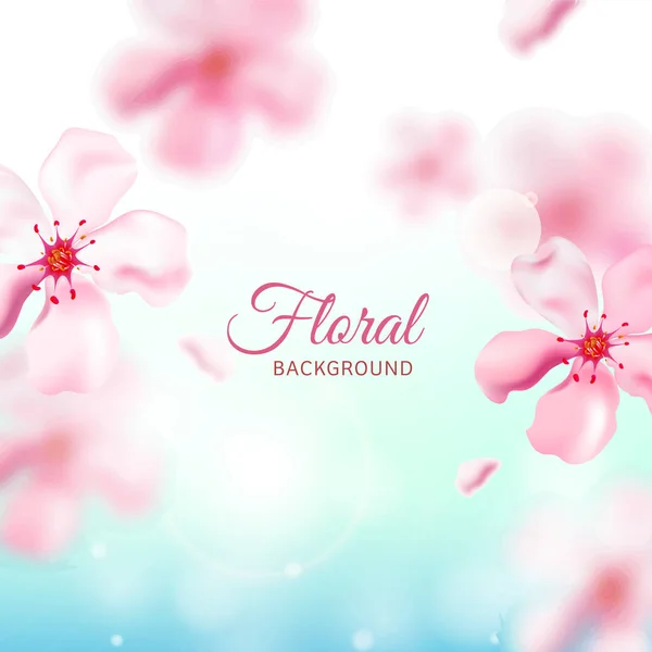 Flores Cereza Rosa Sakura Decoradas Sobre Fondo Azul — Vector de stock