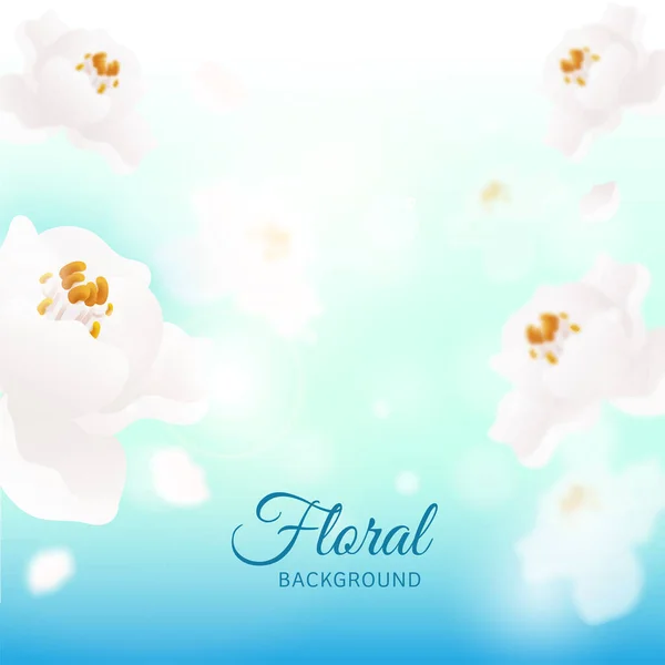 Hermosas Flores Blancas Decoradas Sobre Fondo Azul Brillante — Vector de stock