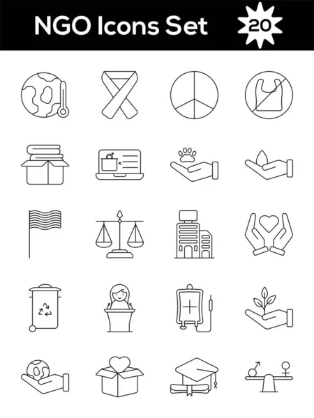 Black Line Art Set Van Ngo Pictogram Platte Stijl — Stockvector