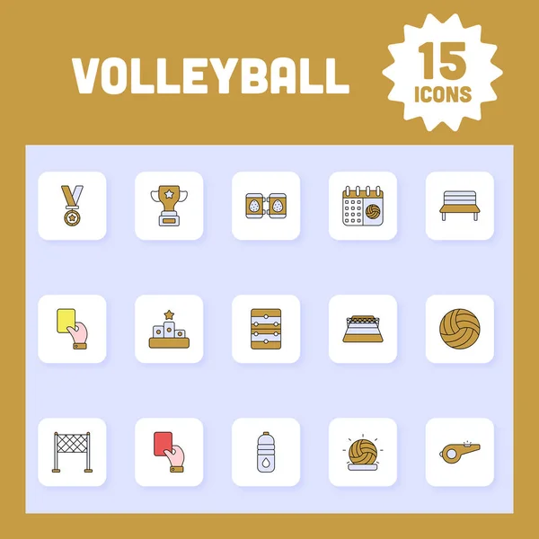 Conjunto Color Azul Amarillo Del Ícono Del Voleibol Estilo Plano — Vector de stock