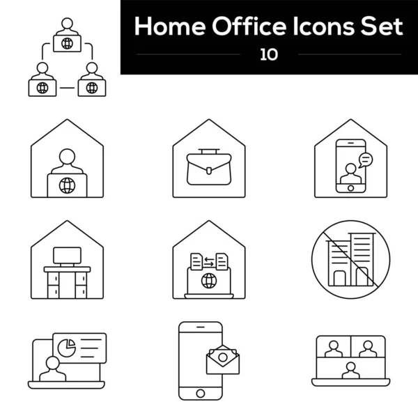 Estilo Plano Home Office Line Art Icon Set — Vector de stock