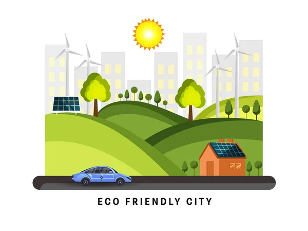 Green Eco City Avec Nature Paysage Arrière Plan — Image vectorielle
