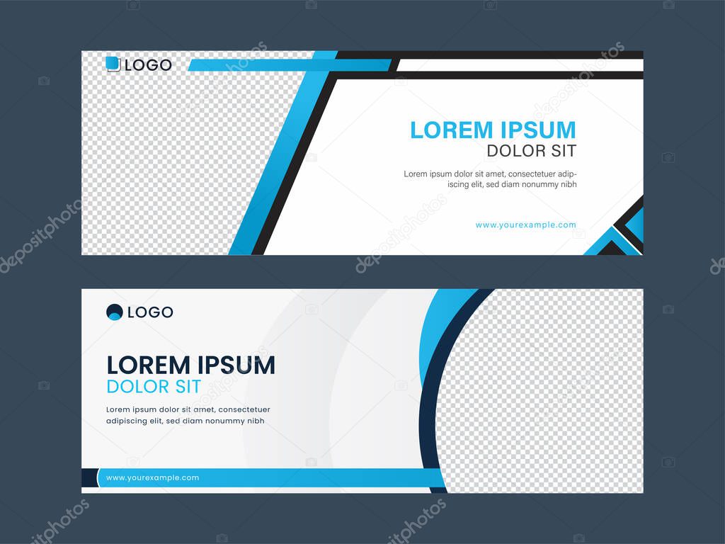 Abstract Business Banner Or Header Design With Space For Text Or Image In Blue And White Color.