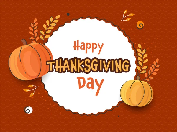 Happy Thanksgiving Day Concept Pumpkins Autumn Leaves Dark Orange Background — Stock Vector