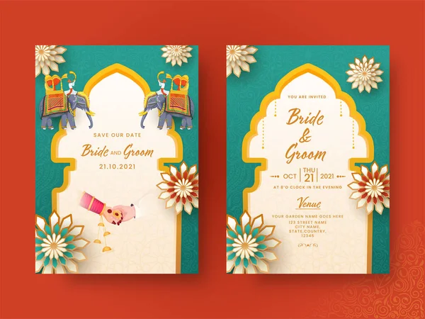 Indiska Bröllop Inbjudningskort Design Front Och Back Presentation — Stock vektor
