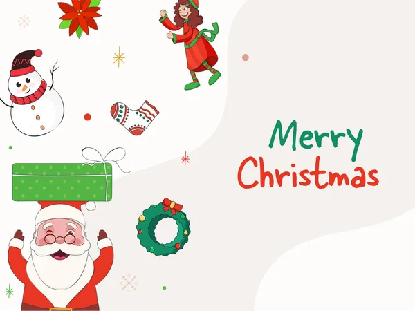 Merry Christmas Concept Funny Santa Claus Decorative Wreath Snowman Cheerful — Stock Vector