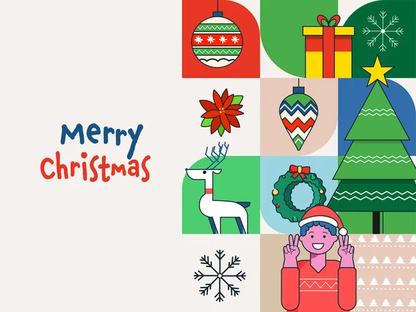お祭り要素と平和のシンボルを示す陽気なクリスマスのお祝いの背景 — ストックベクタ