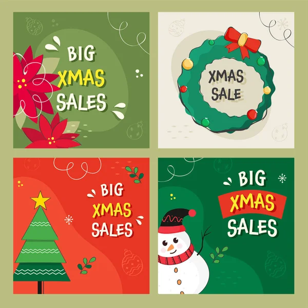圣诞大甩卖海报或四种颜色的模板设计 — 图库矢量图片