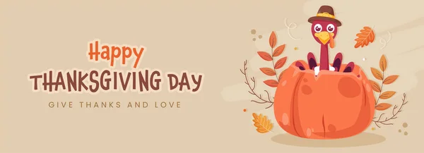 Happy Thanksgiving Day Banner Oder Header Design Mit Truthahnvogel Kürbis — Stockvektor