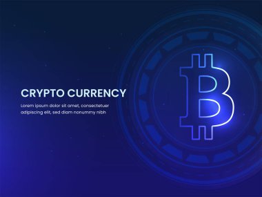 Kripto Para Birimi Kavramı tabanlı Bitcoin Gelecek Mavisi Arkaplan Şablonu Tasarımı.