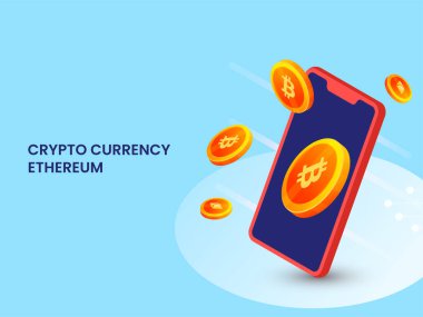 Şifreleme Para Birimi Ethereum kavramı. Mavi Arkaplanda Akıllı Telefon ve Şifreleme Bozuklukları.