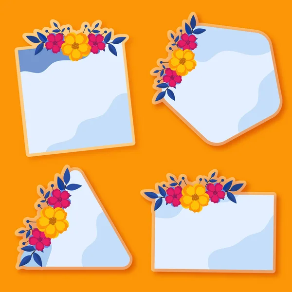 Tarjeta Felicitación Forma Diferente Decorada Con Flores Sobre Fondo Naranja — Vector de stock