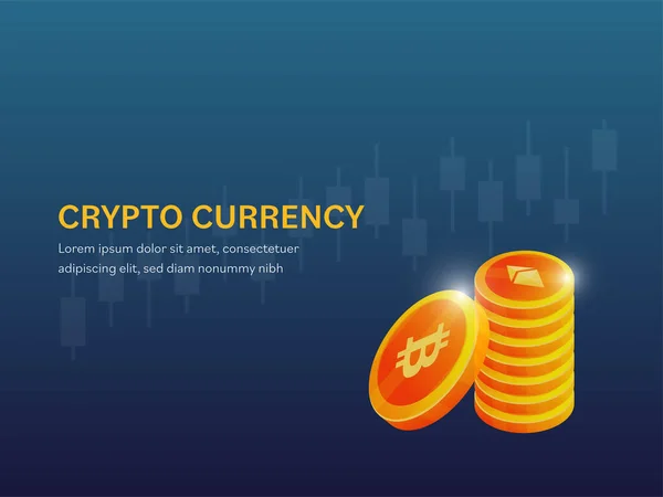 Crypto Monnaie Affiche Web Template Design Avec Pile Pièces Sur — Image vectorielle
