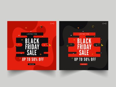 Kara Cuma için% 50 'ye varan indirimli poster ya da Şablon Tasarımı İki Renkli Seçenek.