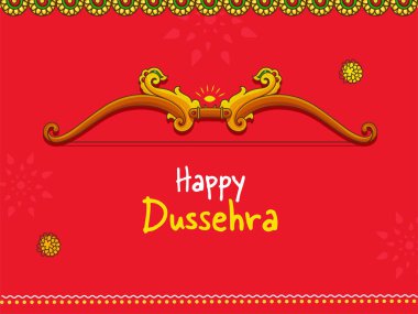 Kırmızı Arkaplanda Yay ve Ok Resimli Mutlu Dussehra Kavramı.