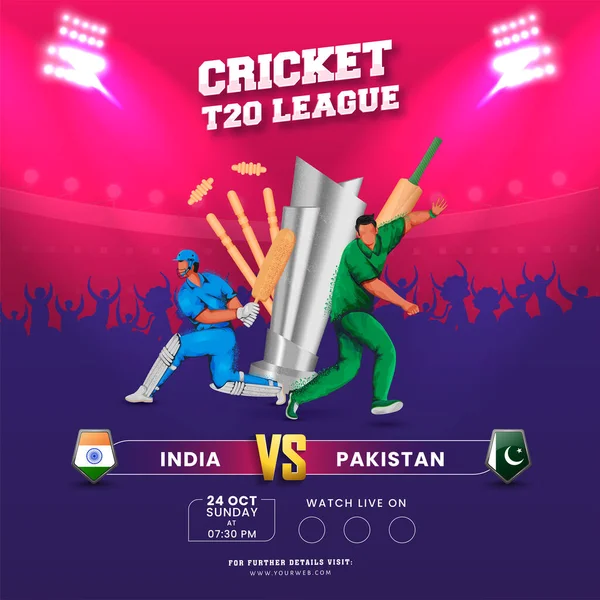 T20 Cricket League Konzept Mit Silver Trophy Cup Teilnehmendem Team — Stockvektor