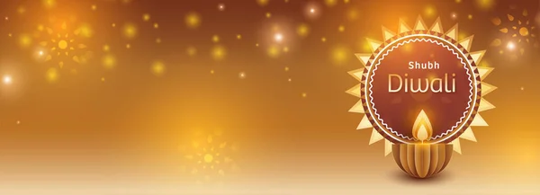 Shubh Feliz Concepto Celebración Diwali Con Papel Corte Lámpara Aceite — Vector de stock