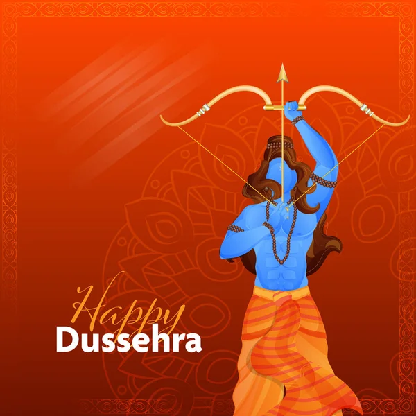 Hindu Mitolojisi Rama Altın Yay Tutuyor ve Kırmızı Mandala Desenli Arkaplan Mutlu Dussehra Kutlaması için.