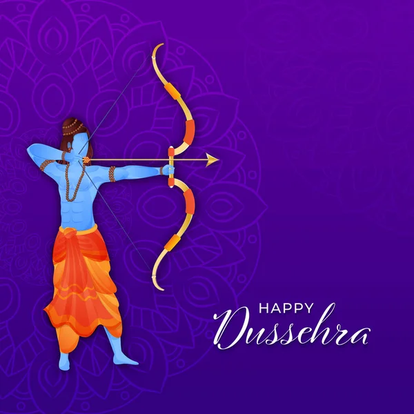 Happy Dussehra Concept Hindu Mythological Rama Aiming His Weapons Purple — Stock Vector