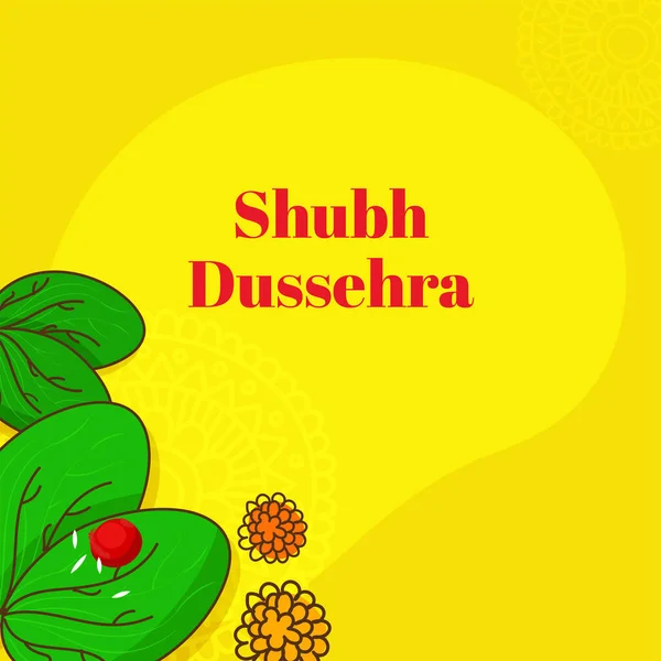 Conceito Shubh Feliz Dussehra Com Arroz Roli Sobre Folhas Flores — Vetor de Stock