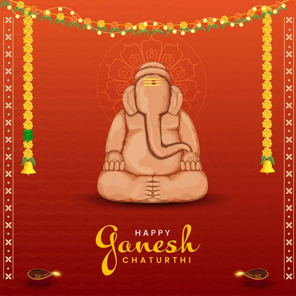 Happy Ganesh Chaturthi Celebration Koncept Lord Ganesha Socha Půdy Oranžové — Stockový vektor