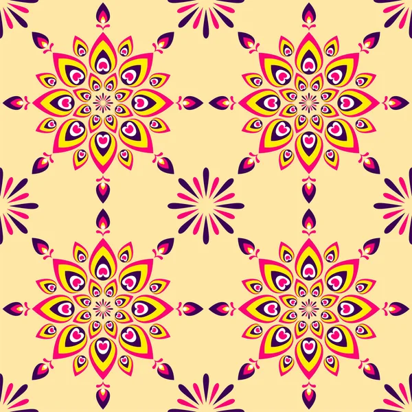 Bunte Rangoli Oder Mandala Muster Und Feuerwerk Muster Hintergrund — Stockvektor