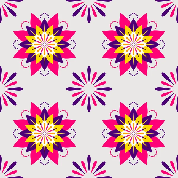 カラフルな花と花火シームレスなパターンの背景 — ストックベクタ