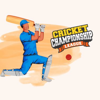 Kriket Şampiyonası Kimliksiz Vurucu Poz Verme ve Turuncu Suluboya Fırça Etkisinin Beyaz Arkaplan Üzerinde Etkisi.