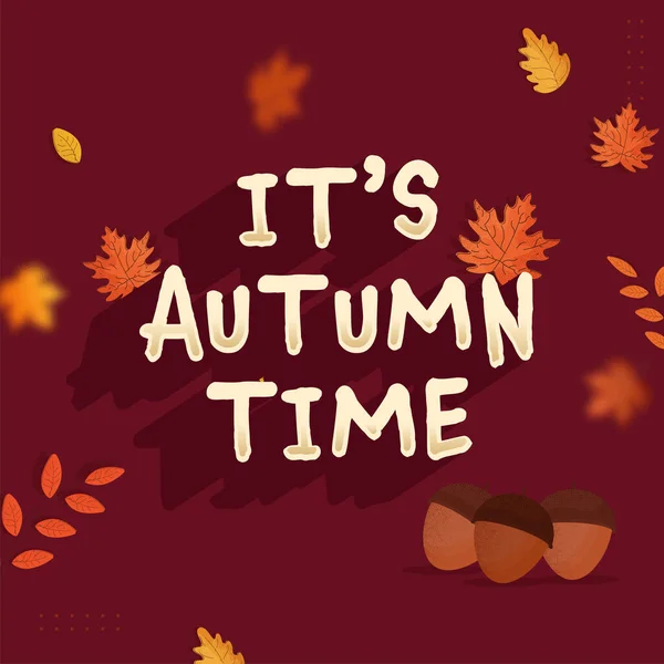 秋天的文字 有橡子 叶子装饰在栗色的背景上 — 图库矢量图片