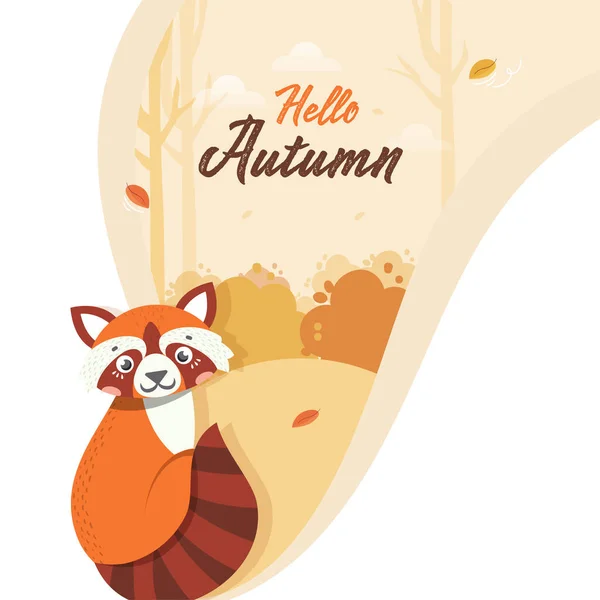 Hallo Herfst Viering Achtergrond Met Cartoon Wasbeer — Stockvector