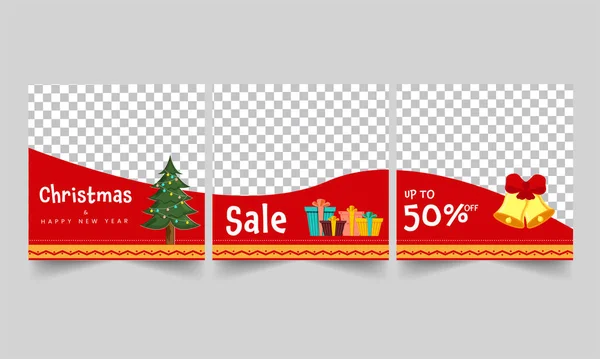 Weihnachts Und Neujahrsverkauf Post Oder Vorlage Set Rot Und Png — Stockvektor