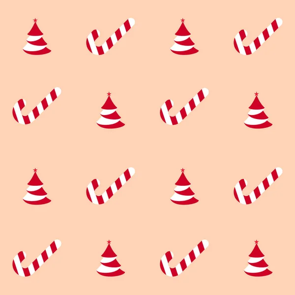 Árbol Navidad Rojo Blanco Con Bastones Caramelo Fondo Decorado — Archivo Imágenes Vectoriales