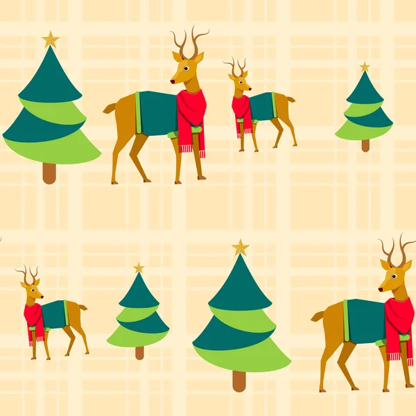 Kerstboom Met Rendier Versierd Pastel Oranje Geschenkdoos Patroon Achtergrond — Stockvector