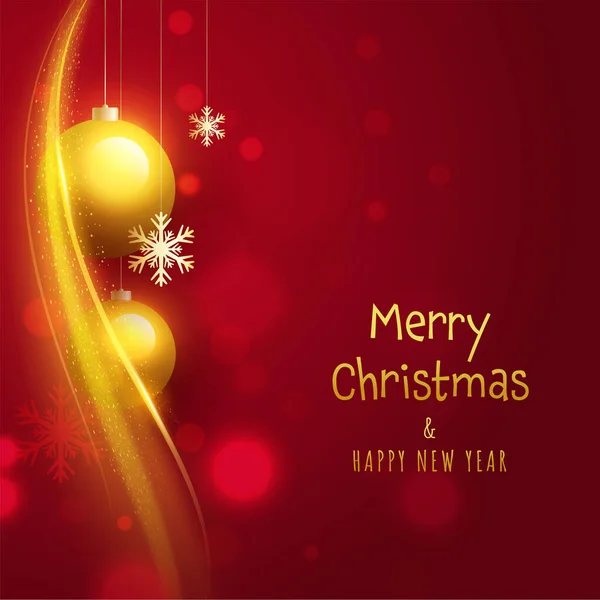 God Jul Godt Nyttårskonsept Med Golden Baubles Hang Snowflakes Particles – stockvektor