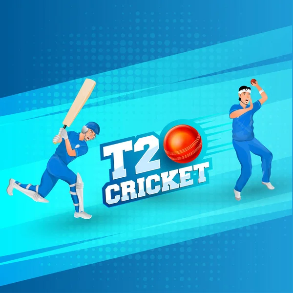Etiqueta Estilo T20 Cricket Texto Con Batsman Jugador Bolos Acción — Vector de stock