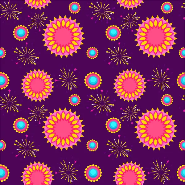 Bunte Mandala Und Feuerwerk Nahtlose Muster Hintergrund — Stockvektor
