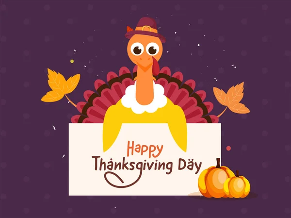 Cartoon Truthahn Vogel Zeigt Botschaftspapier Von Happy Thanksgiving Day Und — Stockvektor