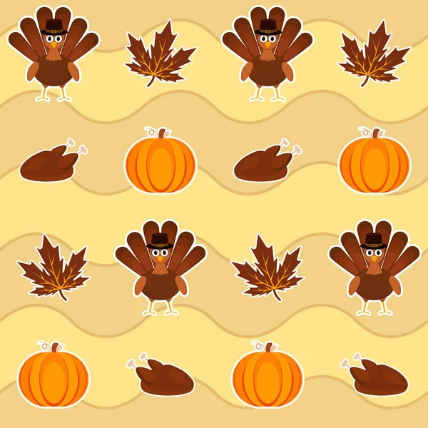 Yellow Wave Stripe Hintergrund Mit Thanksgiving Element Sticker Stil — Stockvektor