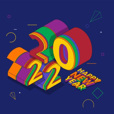 3D Renkli 2022 Mutlu Yıllar Mavi Arkaplan Metni.