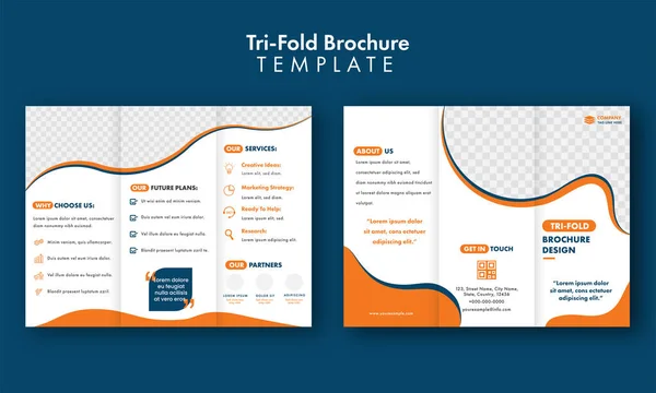 Tri Fold Brochure Template Layout Front Back Presentation Blue Background — Stock Vector