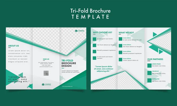 Tri Fold Business Brochure Template Layout Space Product Image Green — Stock Vector
