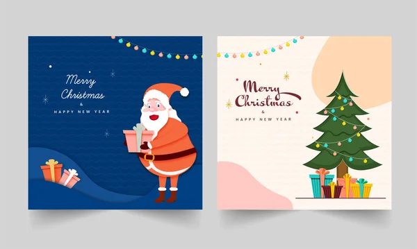Feliz Natal Feliz Ano Novo Posts Cartão Saudação Duas Opções — Vetor de Stock