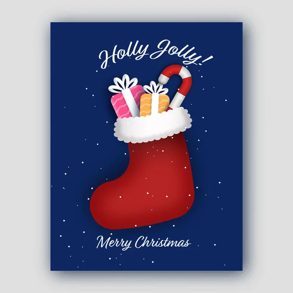 Holly Jolly Feliz Concepto Navidad Con Cajas Regalo Bastón Caramelo — Vector de stock