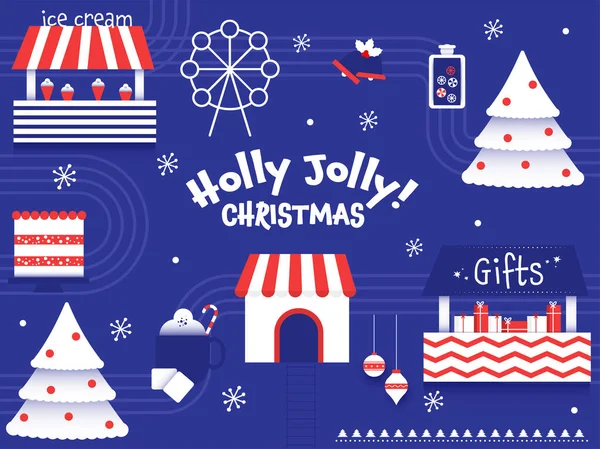 Holly Jolly Boldog Karácsonyt Ünnepi Háttér Fagylaltozó Xmas Ajándékdobozok Jingle — Stock Vector
